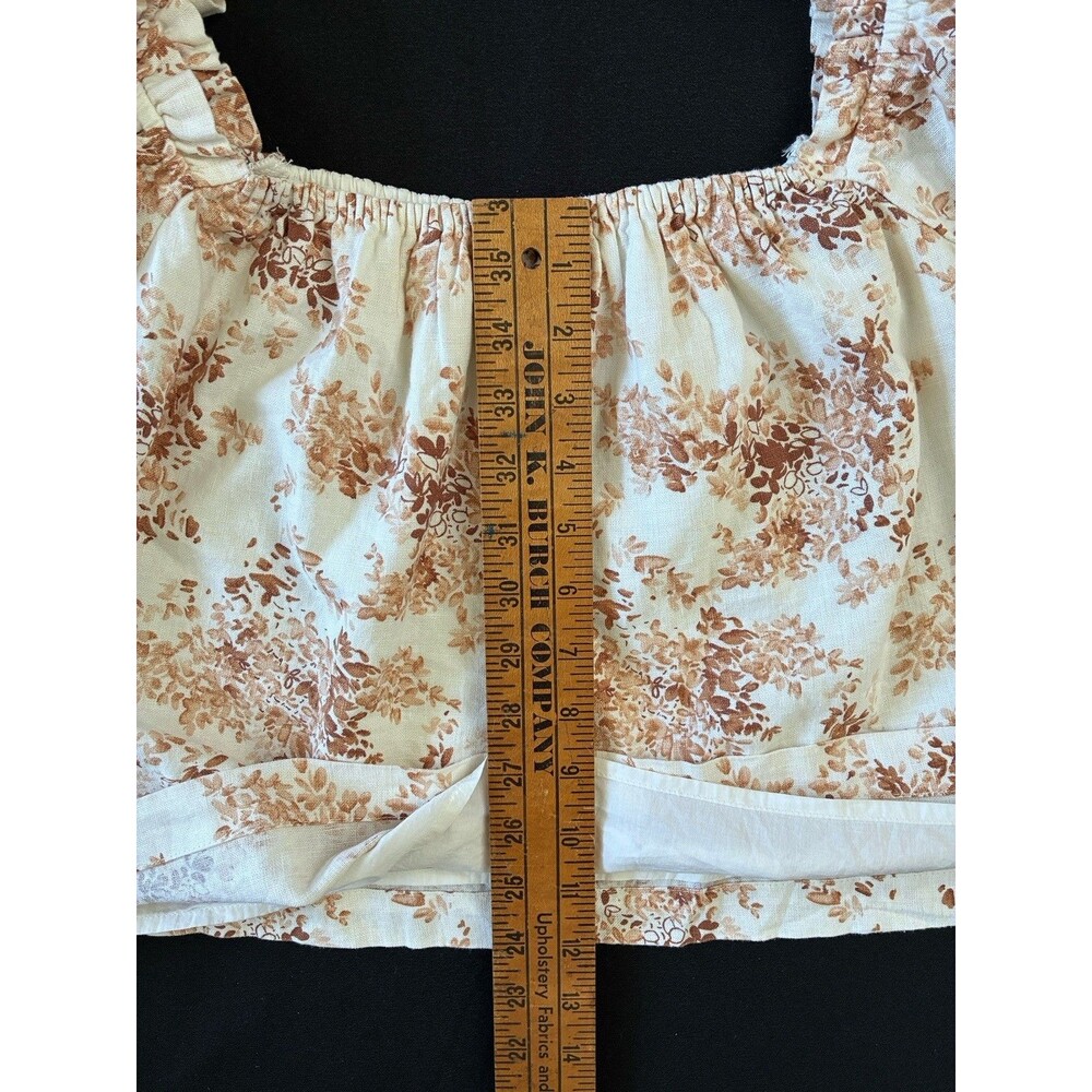 Abercrombie & Fitch Linen Cotton Off Shoulder Top Sz L Brown Floral Boho Cottage - Picture 10 of 11